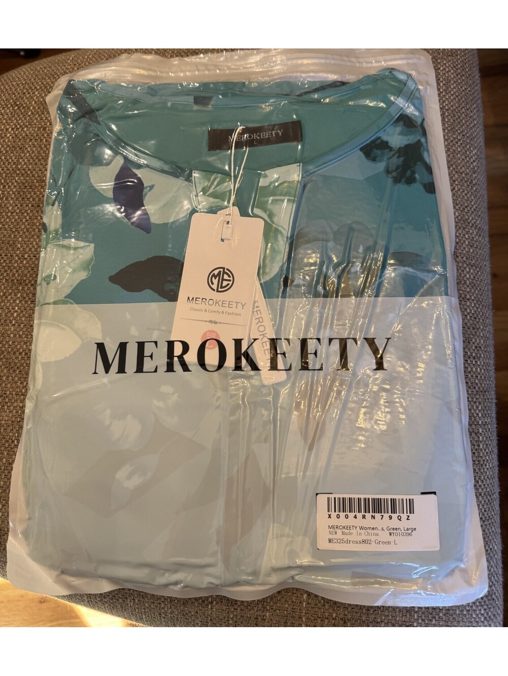 Merokeety Teal Blue Floral L/S Knee Length Cute Dress Large - Picture 2 of 2